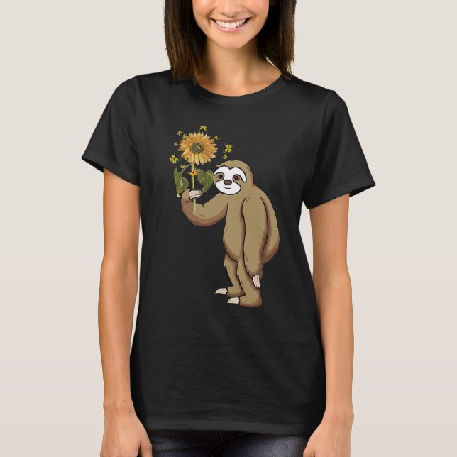 Camiseta Tu Cute Sloth Holding Sunflower Animal Costume (Anverso)