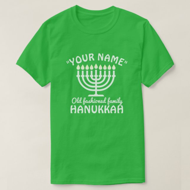 Camiseta TU NOMBRE Buena familia de moda HANUKKAH (Diseño del anverso)