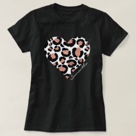 Camiseta Tu nombre corazón leopardo guepardo patrón de anim