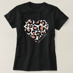 Camiseta Tu nombre corazón leopardo guepardo patrón de anim