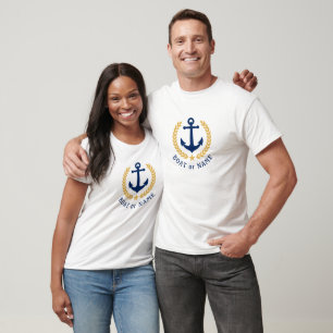 Camiseta Tu nombre   Nombre del barco Anchor de oro Laurel 