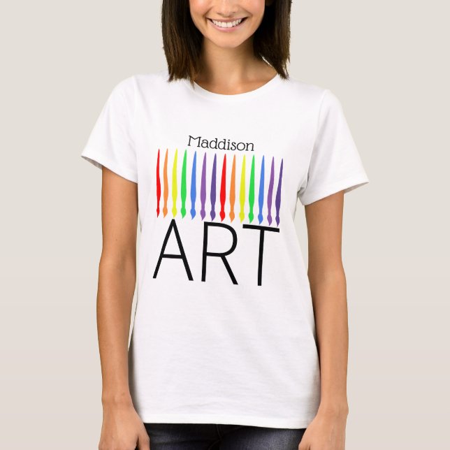 Camiseta Tu nombre, pinceles de arcoiris y ART (Anverso)
