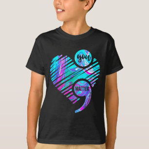 Camiseta Tú punto y coma corazón usa mental de color cian y
