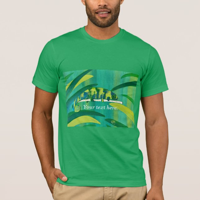 Camiseta Tu texto Camaleón azul Verde Amarillo Camaleón cam (Anverso)