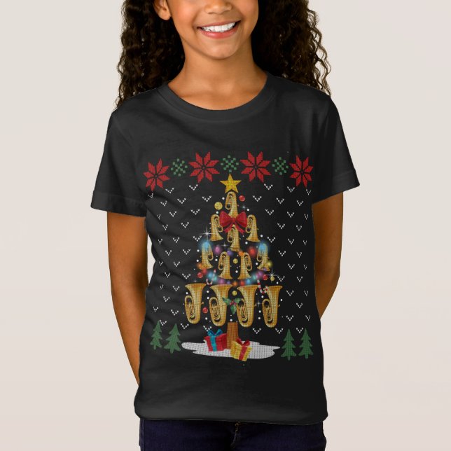 Camiseta Tuba Christmas Tree Merry Xmas Lights Gift (Anverso)