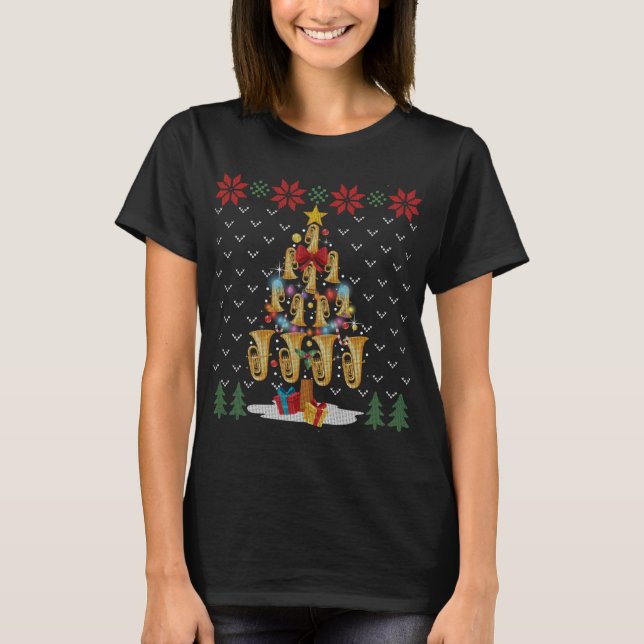 Camiseta Tuba Christmas Tree Merry Xmas Lights Gift (Anverso)