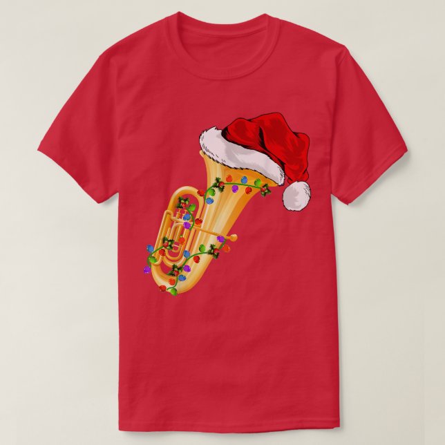 Camiseta Tuba Music Lover Xmas Lighting Santa Hat Tuba Chri (Diseño del anverso)