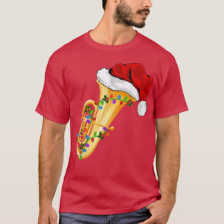 Camiseta Tuba Music Lover Xmas Lighting Santa Hat Tuba Chri