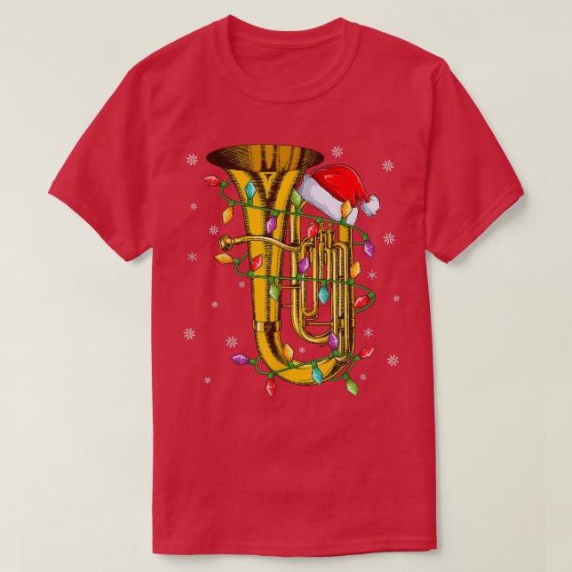 Camiseta Tuba Music Xmas Lighting Matching Santa Hat Tuba C (Diseño del anverso)