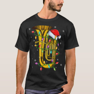 Camiseta Tuba Music Xmas Lighting Mating Santa Hat Tuba C
