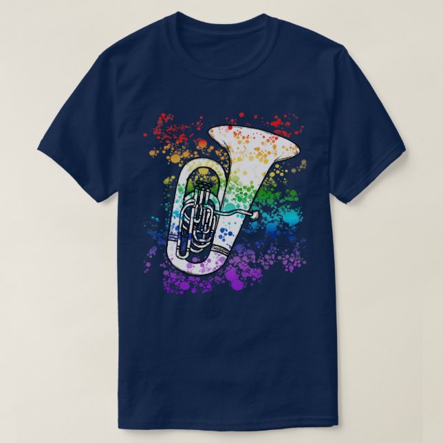 Camiseta Tuba Rainbow Colours, músico de latón (Diseño del anverso)