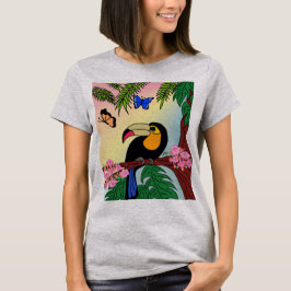 camiseta Tucano tropical e borboletas