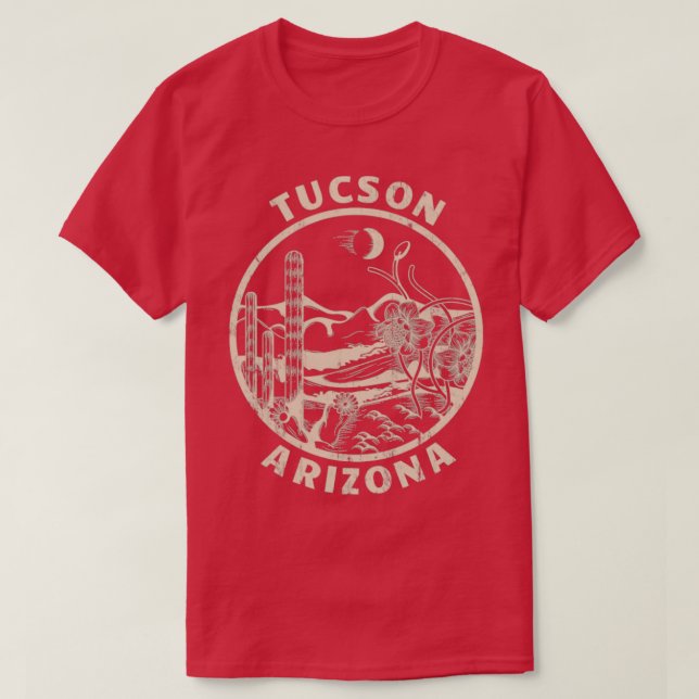 Camiseta Tucson Arizona Linocut Ilustración del Desierto en (Diseño del anverso)