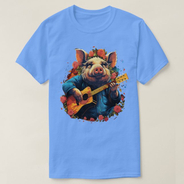 Camiseta Tuerca De Cerdo PotBellie Tocando guitarra (Diseño del anverso)