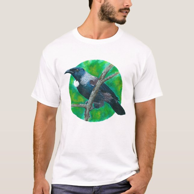 Camiseta Tui de Nueva Zelanda - Pintura en acrílico (Anverso)