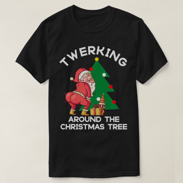 Camiseta Tuiteando alrededor del árbol de navidad divertido (Diseño del anverso)