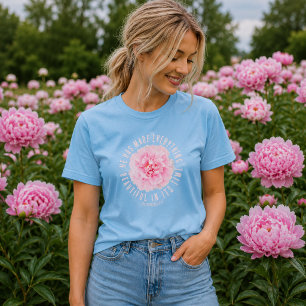 Camiseta Tulipán Rosa Floral Versículo Bíblico Bebé Azul Cr