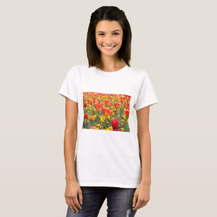 Camiseta Tulipanes, amarillo y rojo brillante y colorido
