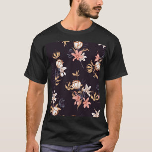 Camiseta Tulipanes de época, fondo morado oscuro