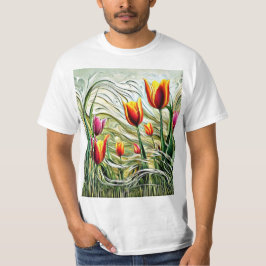 Camiseta Tulipanes en hierba balanceándose