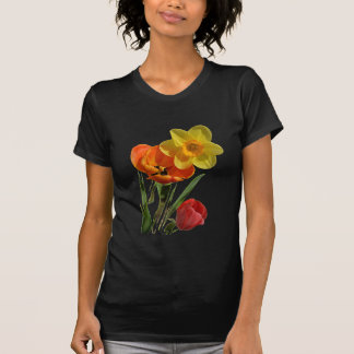 Camiseta Tulipanes rojos y flores de narciso amarillas