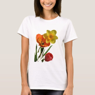 Camiseta Tulipanes rojos y flores de narciso amarillas