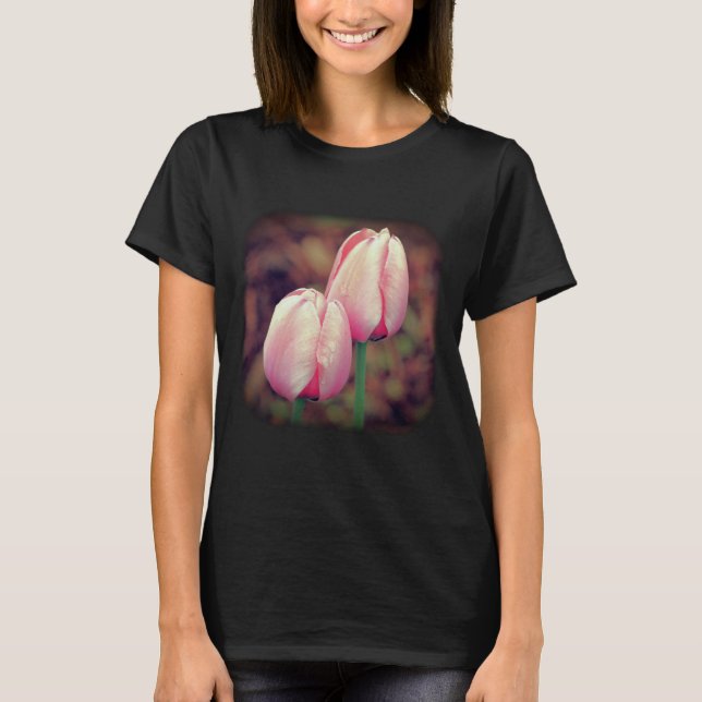 Camiseta Tulipanes rosas Gotas de lluvia Naturaleza floral (Anverso)