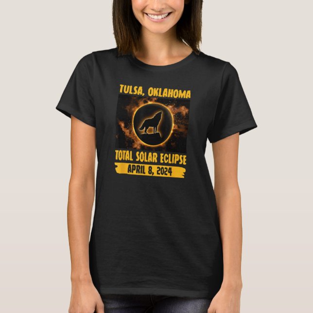 Camiseta Tulsa Oklahoma Eclipse Solar Total De Lobo En (Anverso)