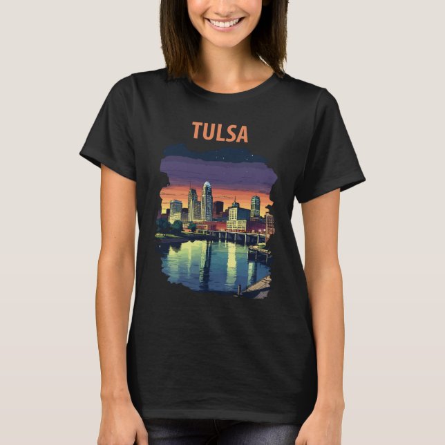 Camiseta Tulsa Oklahoma horizonte urbano neón Viajes (Anverso)
