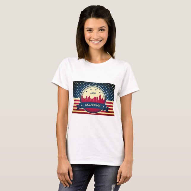 Camiseta Tulsa Oklahoma Retro Skyline (Anverso completo)