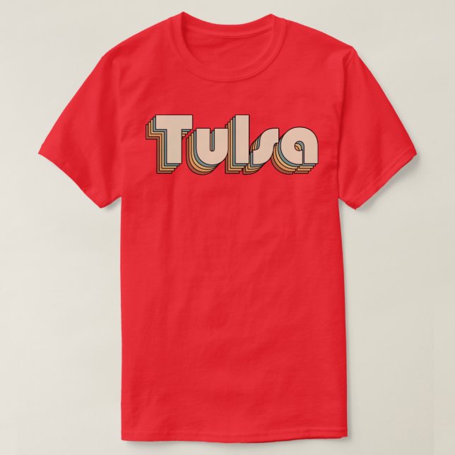 Camiseta Tulsa retro estilo tipografía arcoiris 70 (Diseño del anverso)