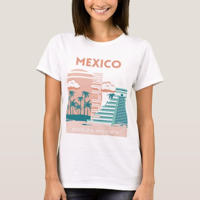 Camiseta Tulum, México, arte de viajes, retro (Anverso)