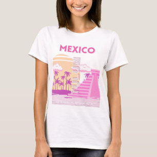 Camiseta Tulum, Viajes, Arte Retro, Rosa, Naranja