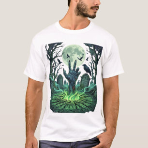 Camiseta Tumba Mano de Zombie Luna Llena Cementerio
