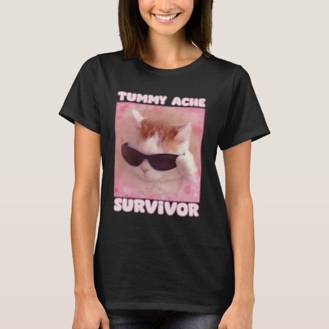 Camiseta Tummy Ache Survivor Cat Funny (Anverso)