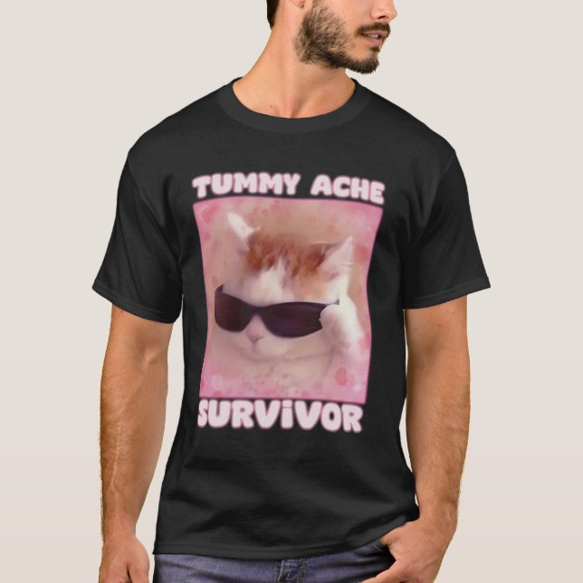 Camiseta Tummy Ache Survivor Cat Funny (Anverso)