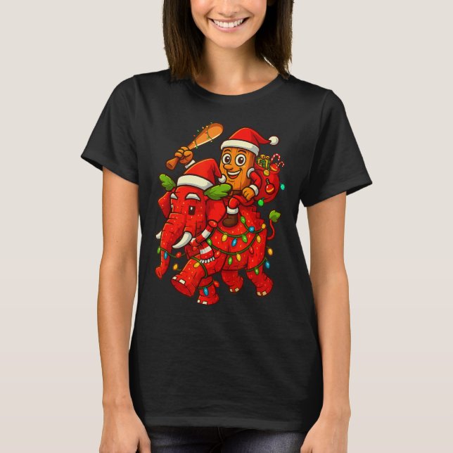 Camiseta Tung Tung Sahur Riding Elephant Christmas Italian  (Anverso)