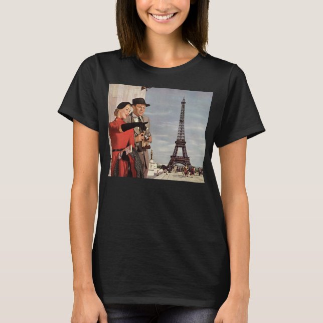 Camiseta Turistas de época en la Torre Eiffel, París de vac (Anverso)