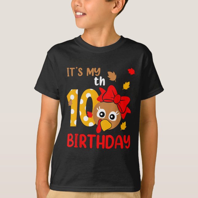 Camiseta Turkey 10th Birthday Autumn Thanksgiving Party Boy (Anverso)