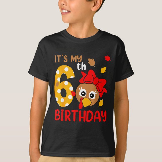 Camiseta Turkey 6th Birthday Autumn Thanksgiving Party Boy  (Anverso)
