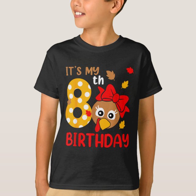 Camiseta Turkey 8th Birthday Autumn Thanksgiving Party Boy  (Anverso)