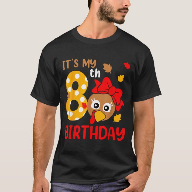 Camiseta Turkey 8th Birthday Autumn Thanksgiving Party Boy  (Anverso)