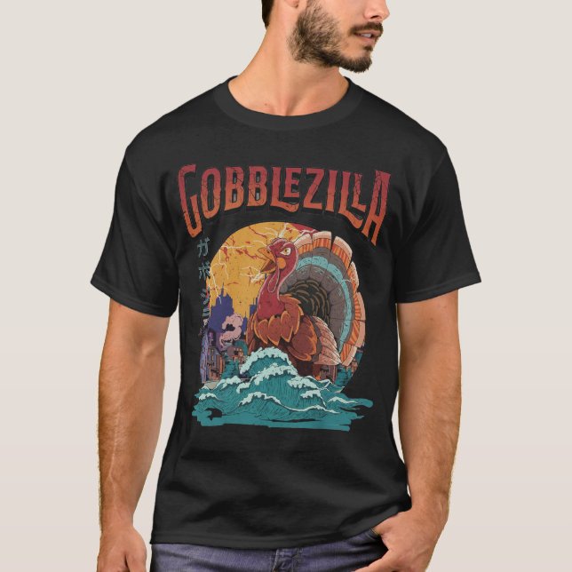 Camiseta Turkey Day Thanksgiving Gobblezilla Kaiju Monster (Anverso)