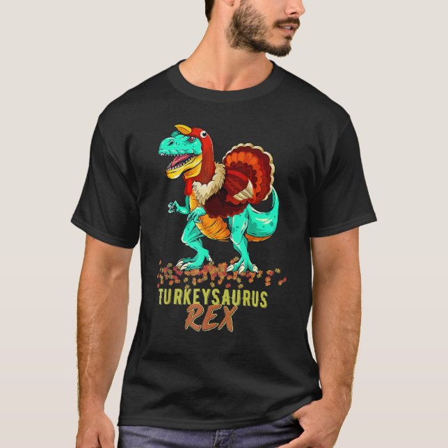 Camiseta Turkey Dinosaur Happy Dinner Thanksgiving Hello Fa (Anverso)