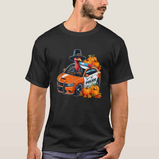 Camiseta Turkey Driving Police Car Thanksgiving Driver Fall (Anverso)