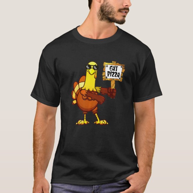 Camiseta Turkey Eat Pizza Adult Vegan Kids   Thanksgiving   (Anverso)
