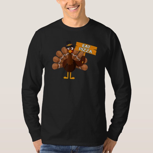 Camiseta Turkey Eat Pizza Adult Vegan Kids  Thanksgiving  1 (Anverso)