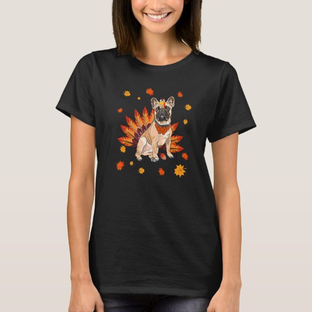 Camiseta Turkey French Bulldog Frenchie Dog Maple Leaf Than (Anverso)