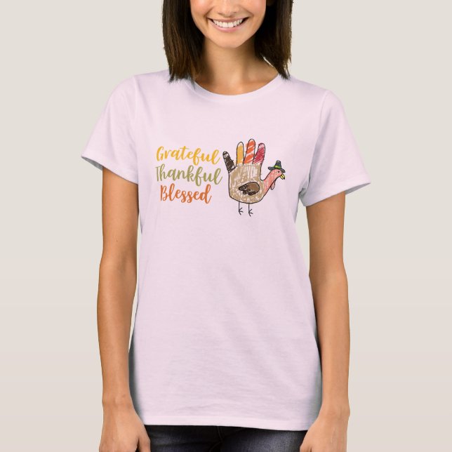 Camiseta Turkey Hand Thanksgiving Grateful Thankful Blessed (Anverso)