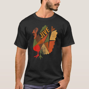 Camiseta Turkey Jive Thanksgiving Day Turkey Patchwork Feas